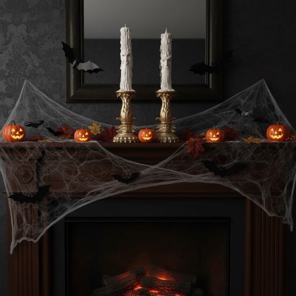 New Moonlight Manor Halloween Taper Resin Candles LED with Faces Set Of 2